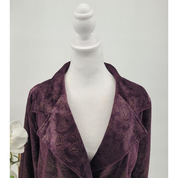 Midnight Velvet Womens Purple Paisley Notch Lapel Velvet Long Jacket Size 1X - Picture 2 of 10